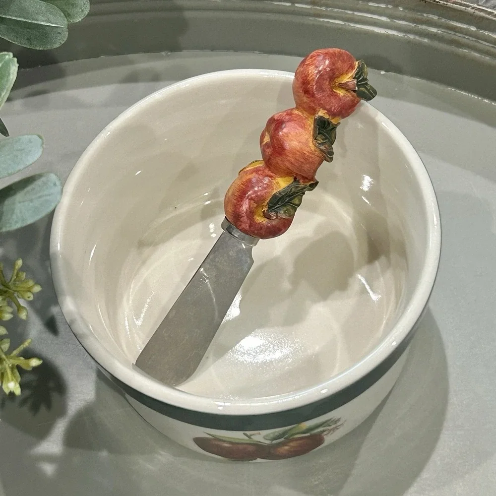 Apples (Casuals) by CHINA PEARL Vintage Collectible Dip Bowl With Spreader